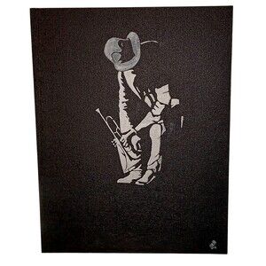 Jazz Trumpet Player Black And White Silhouette Painting 14" X 11"